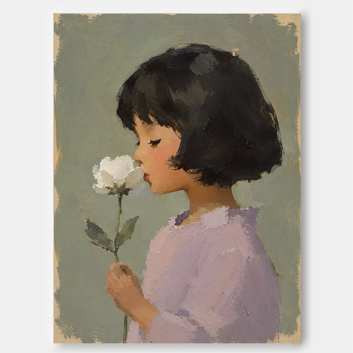 Girl with White Flower Canvas Art, full print view