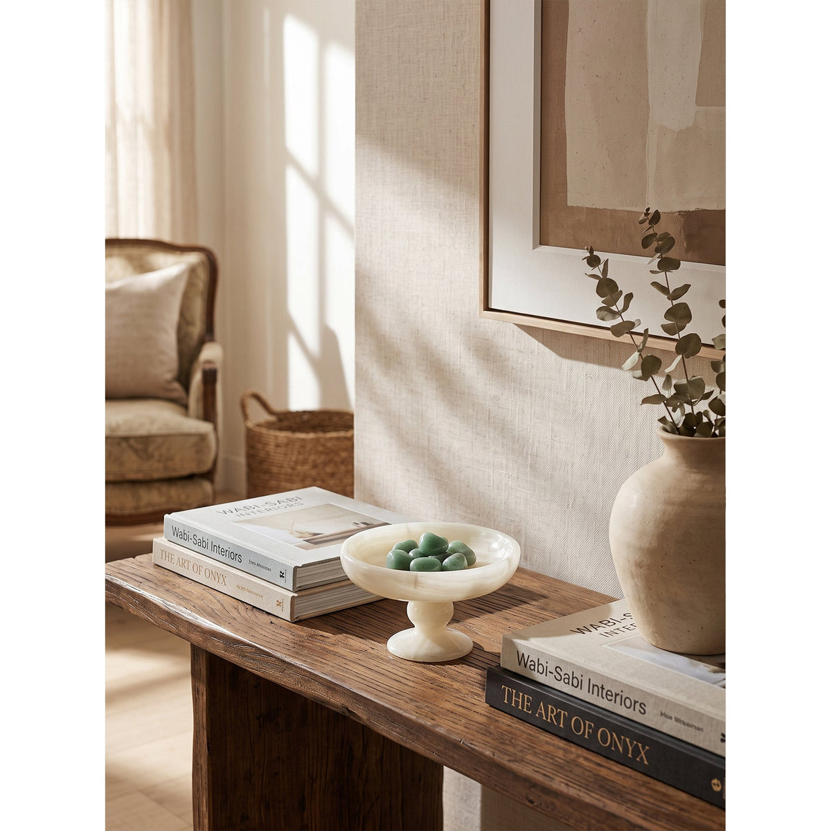 Harlow White Onyx Pedestal Bowl, interior view