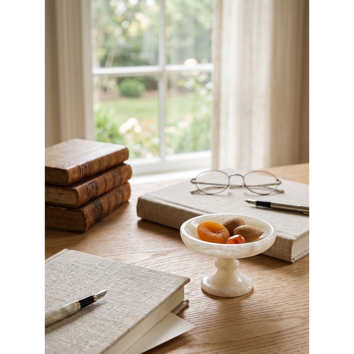 Harlow White Onyx Pedestal Bowl, paired with a second piece