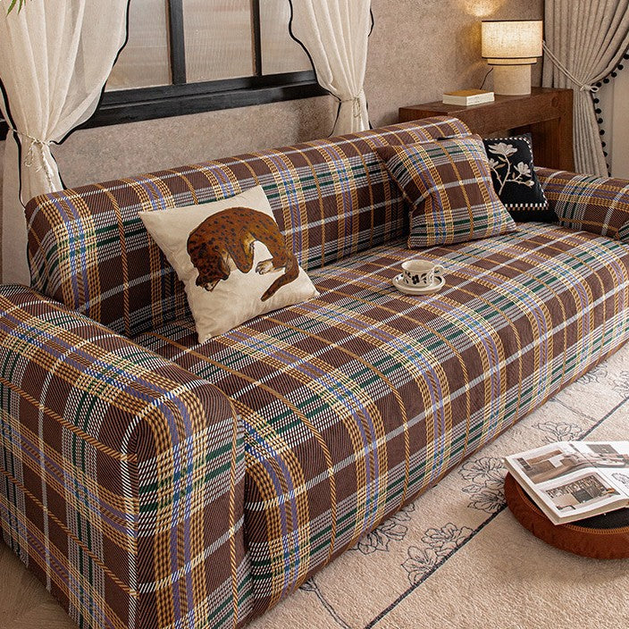 Heritage Plaid Velvet Sofa Slipcover, corner and seam detail