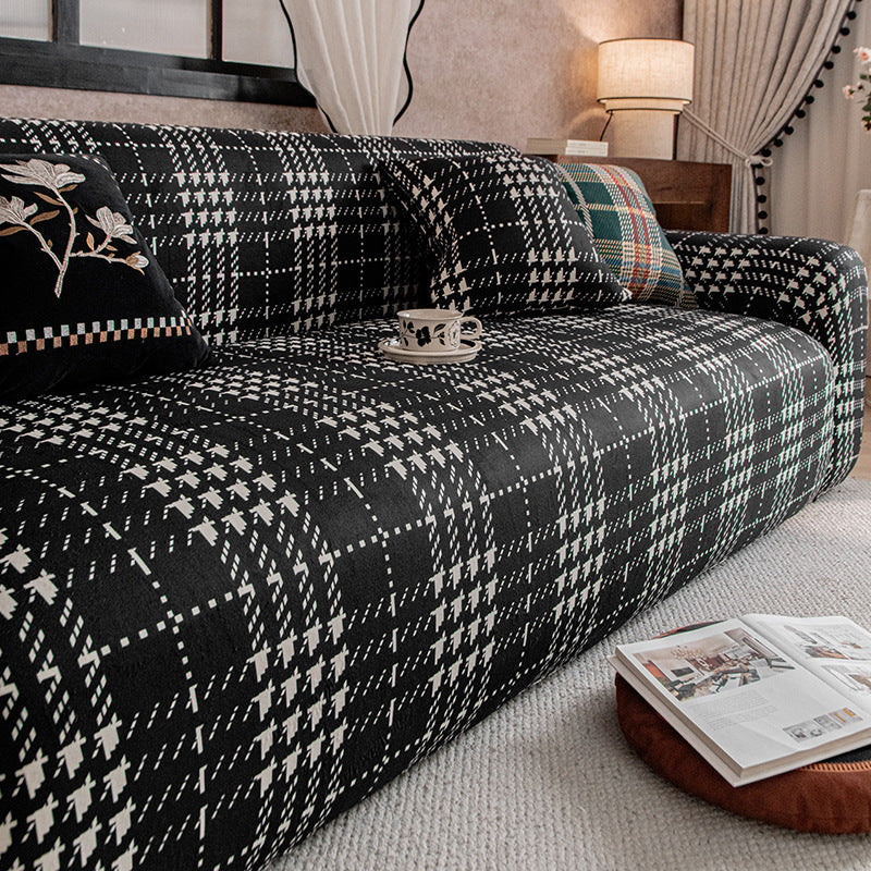 Heritage Plaid Velvet Sofa Slipcover, fabric close up