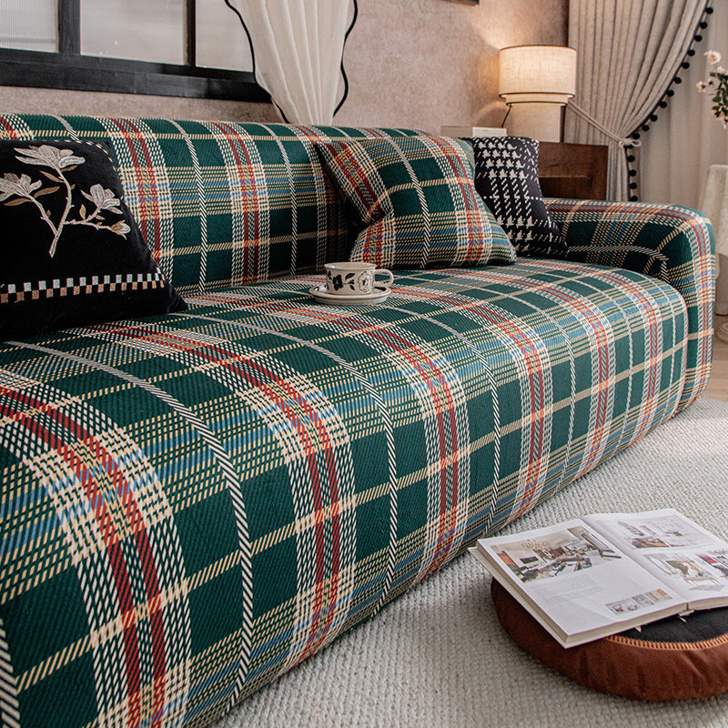 Heritage Plaid Velvet Sofa Slipcover, reverse side view