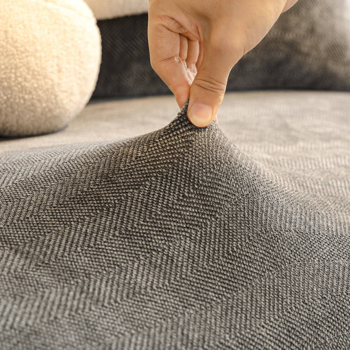 Herringbone Chenille Sofa Slipcover, weave texture close up