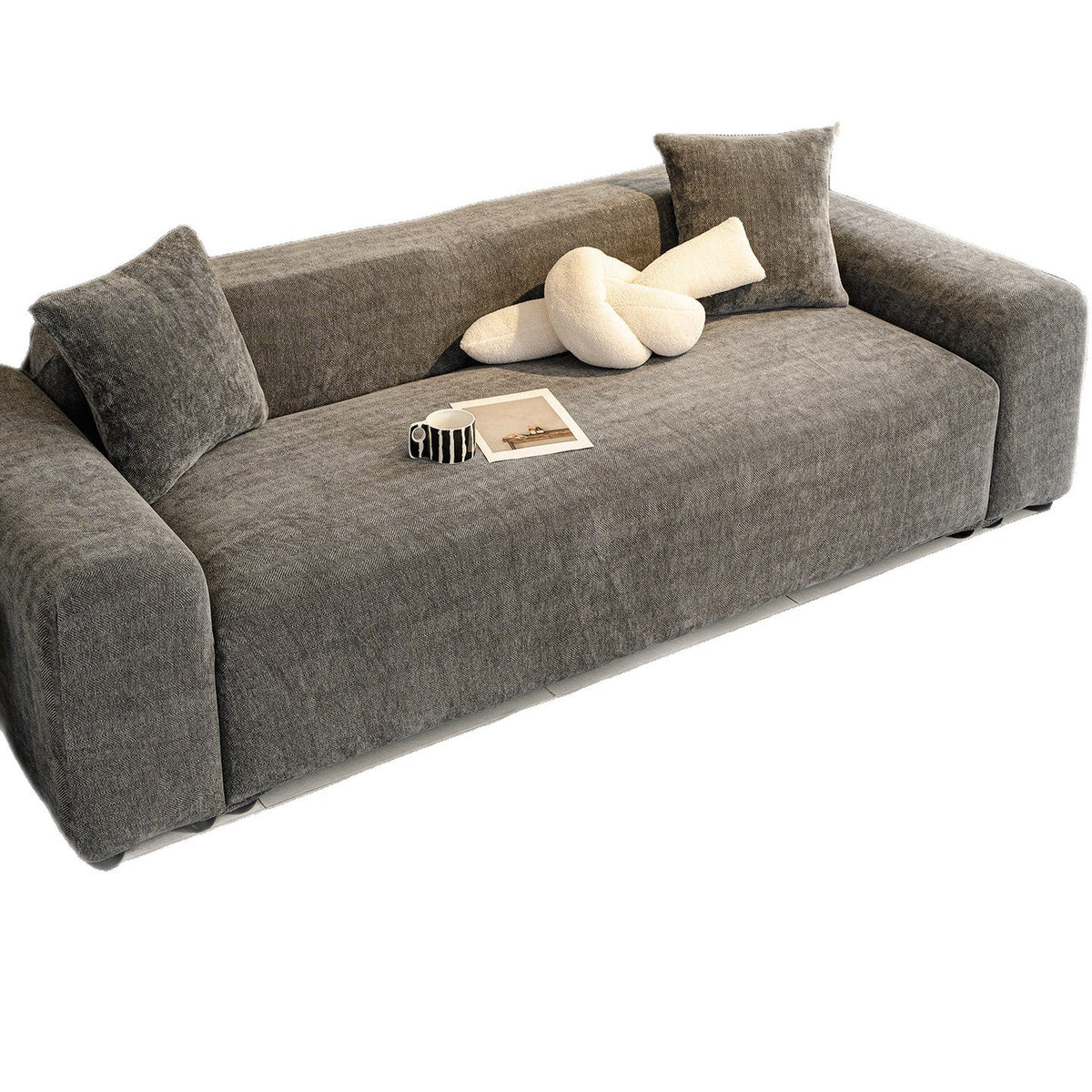 Herringbone Chenille Sofa Slipcover, corner and seam detail