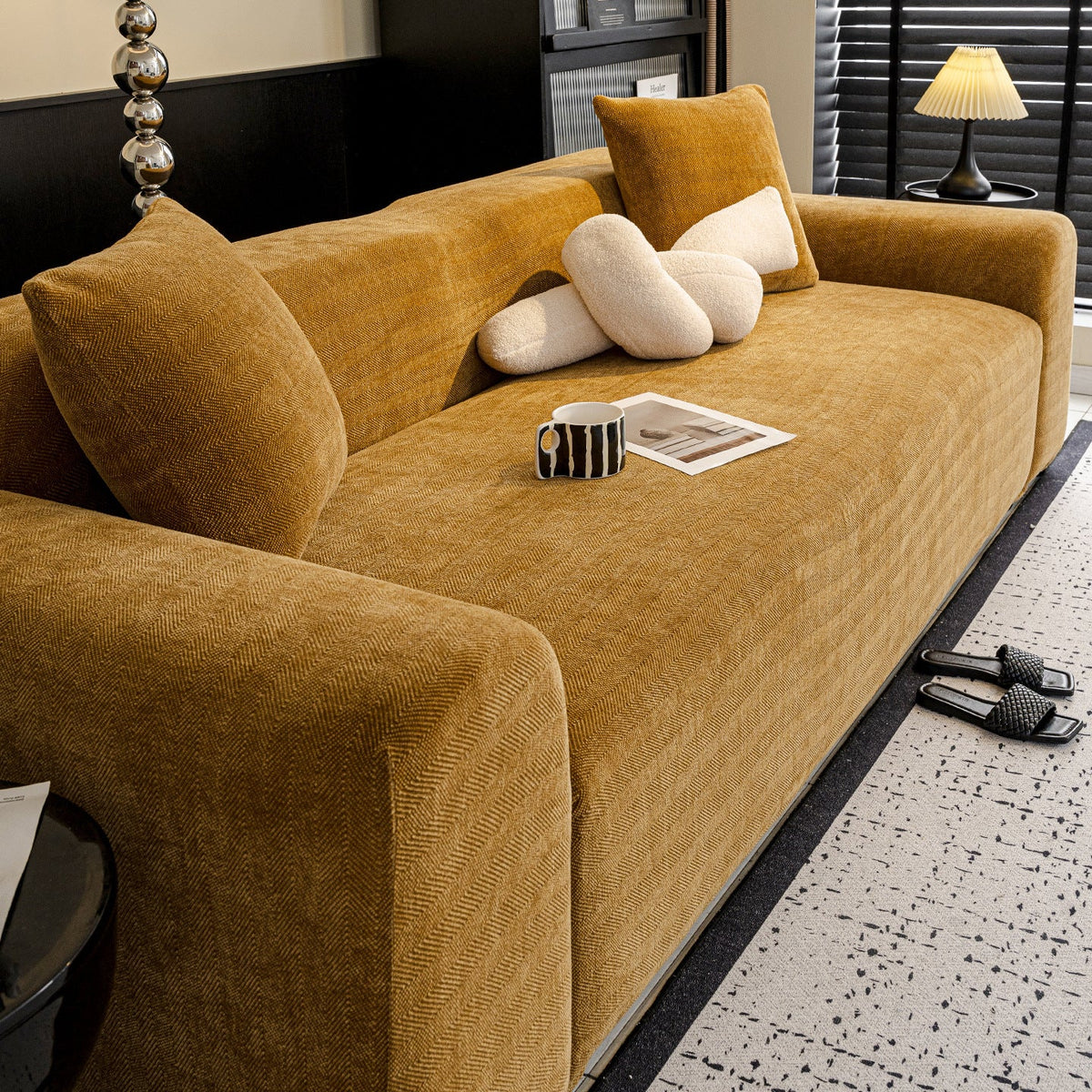 Herringbone Chenille Sofa Slipcover, fabric close up