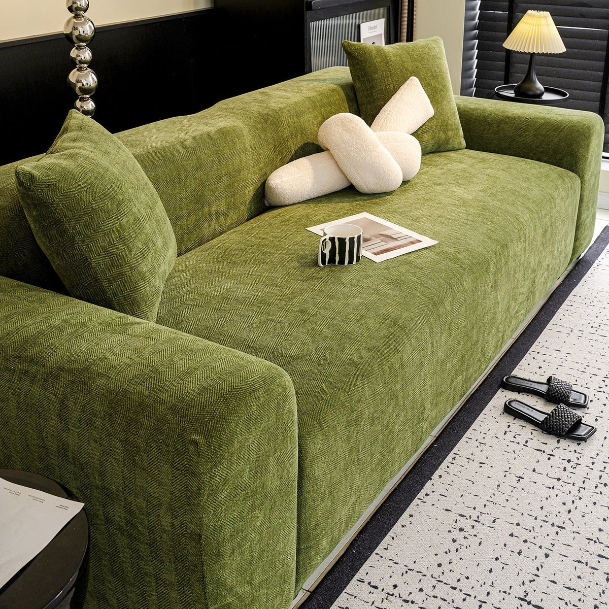 Herringbone Chenille Sofa Slipcover, angled three quarter view