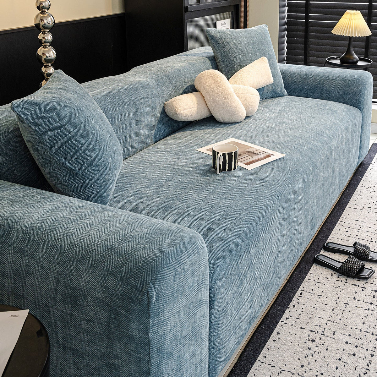 Herringbone Chenille Sofa Slipcover, reverse side view
