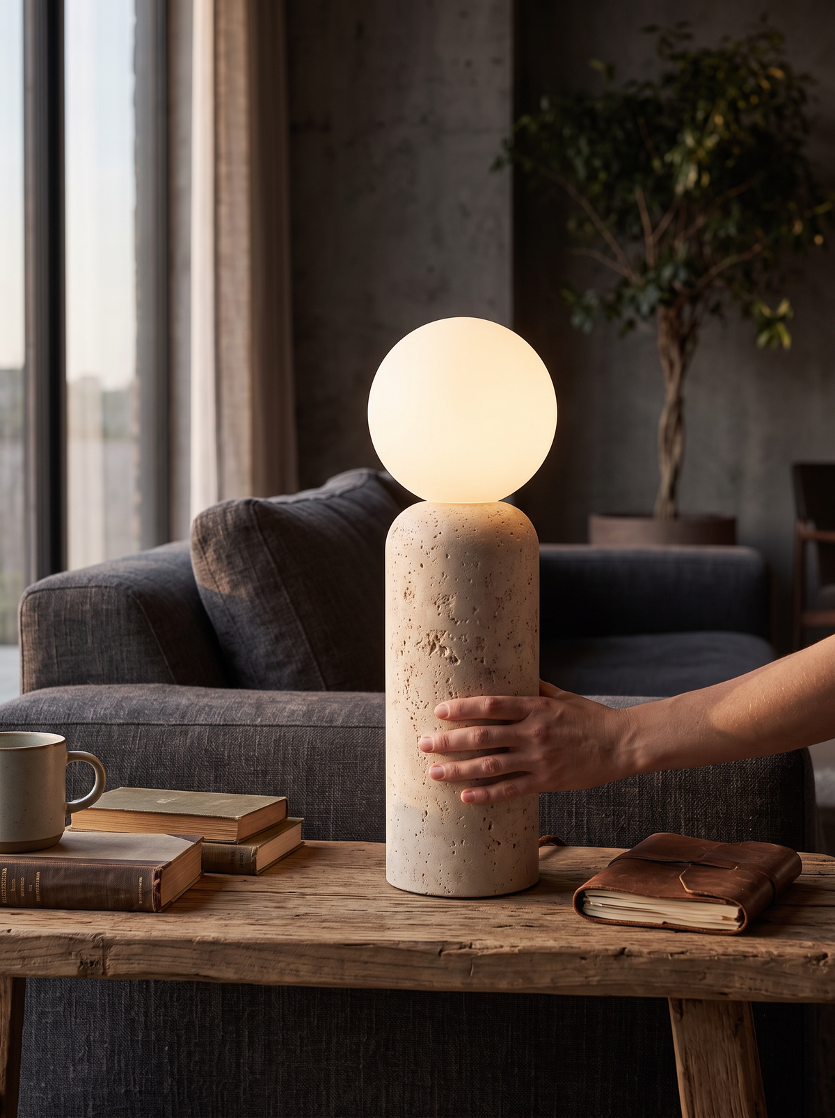 Alvaer Travertine Table Lamp lifestyle 1