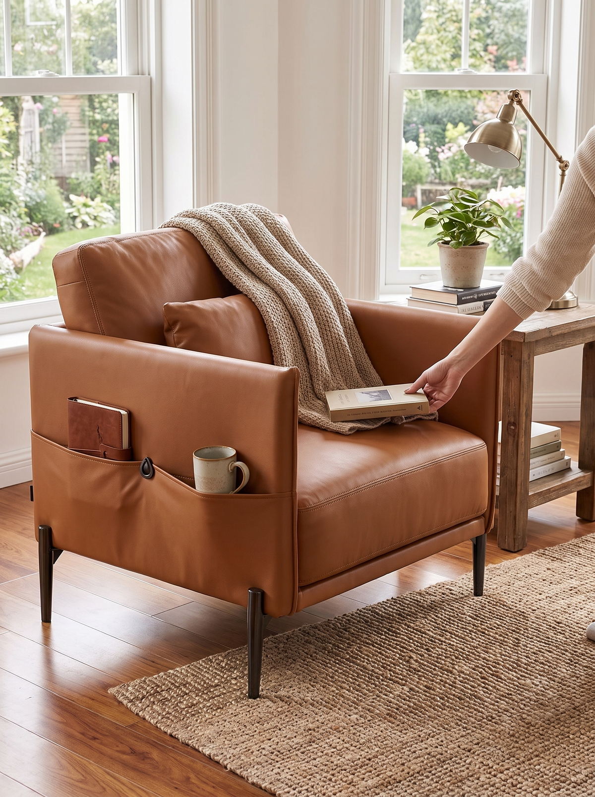 Genuine Leather 1 Seater Sofa DANTE armrests and legs lifestyle