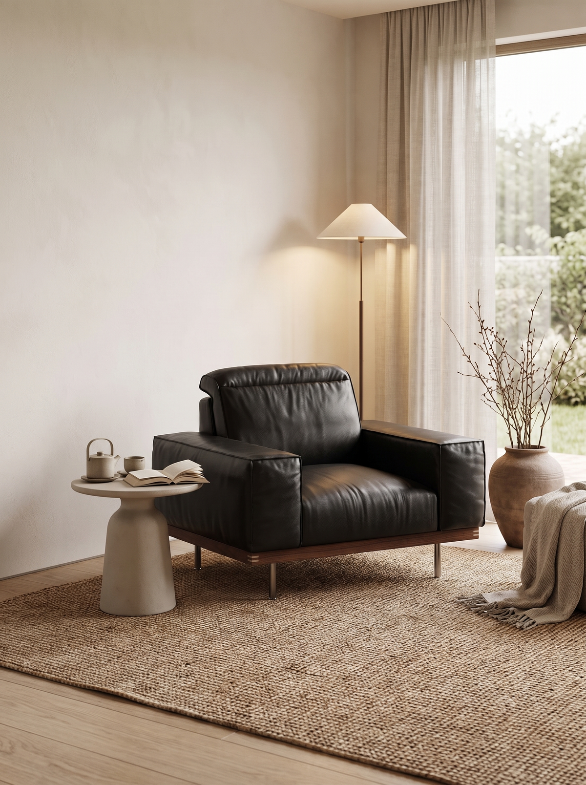 Japandi Genuine Leather 1 Seater Sofa RIVER japandi calm lifestyle