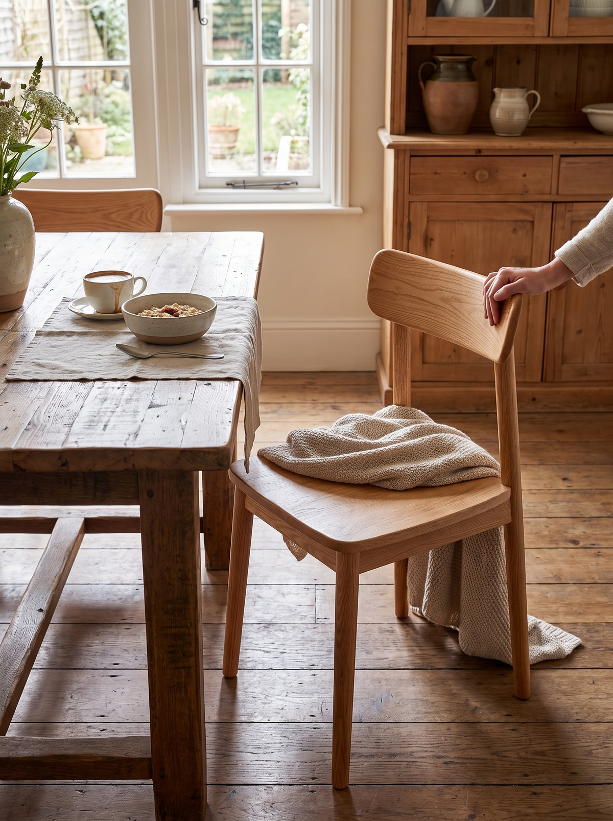 GREEN oak dining chair curved back lifestyle