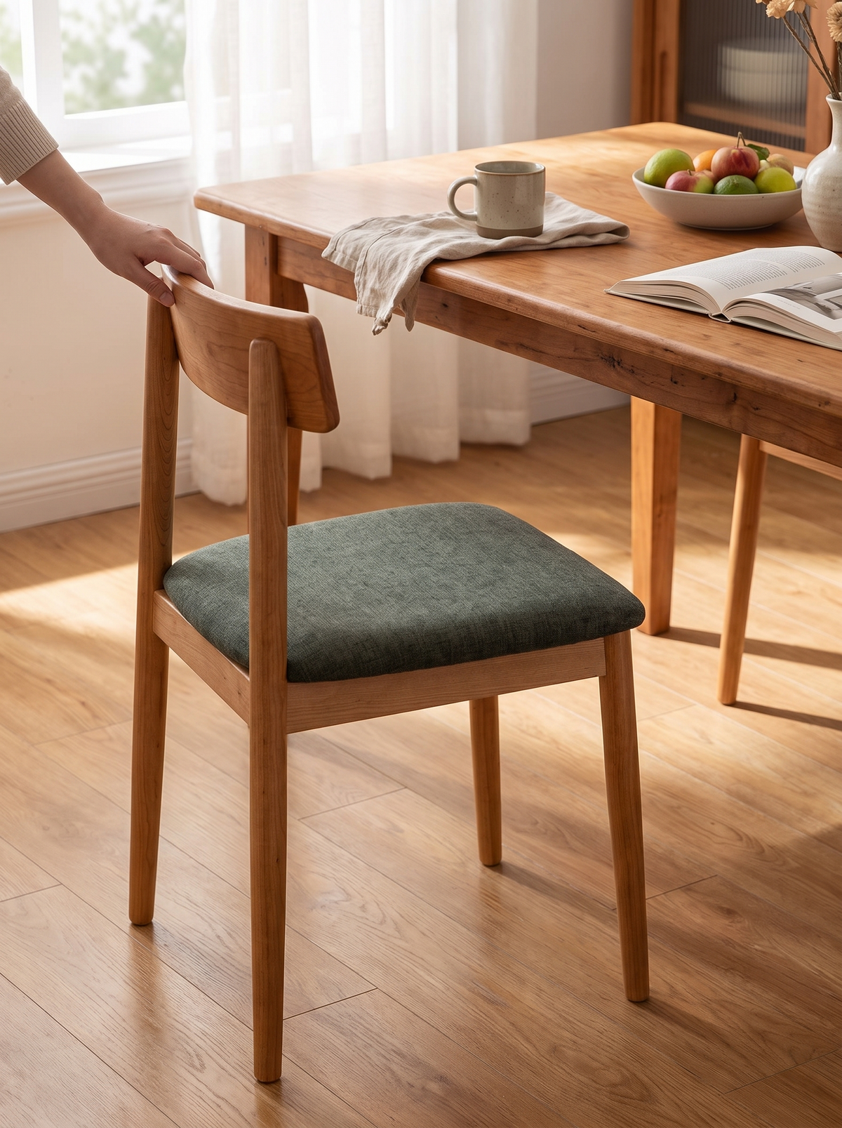 GREEN cherry weave dining chair frame lifestyle