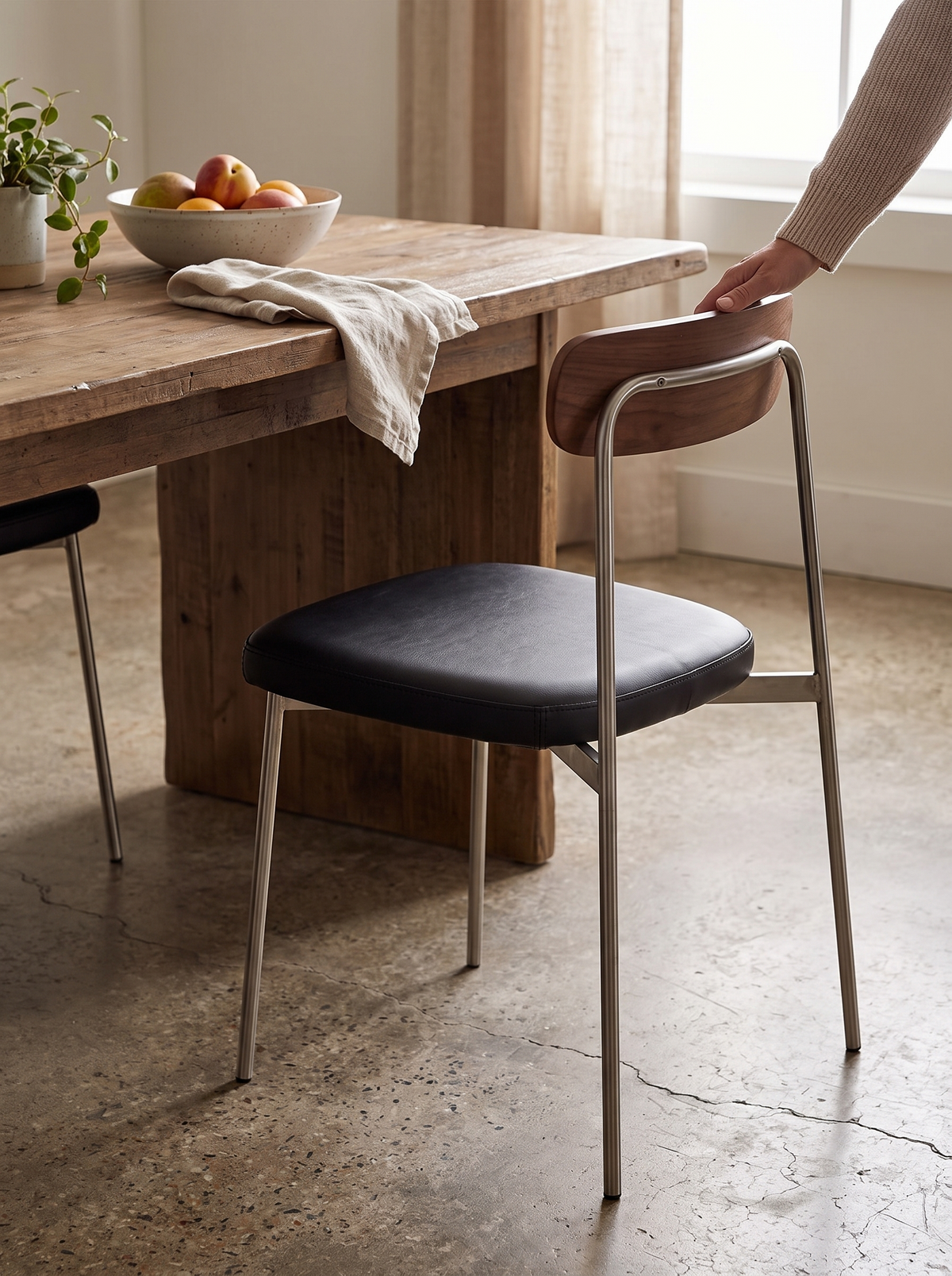 WIENER walnut dining chair steel frame lifestyle