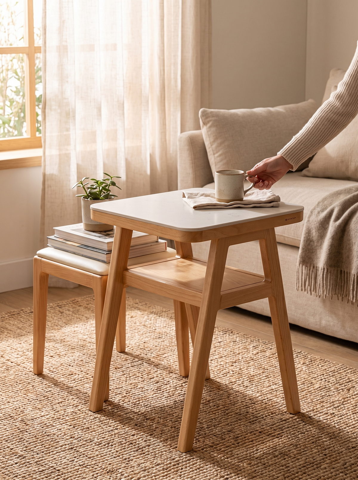 NOKI stackable table set stone and oak lifestyle