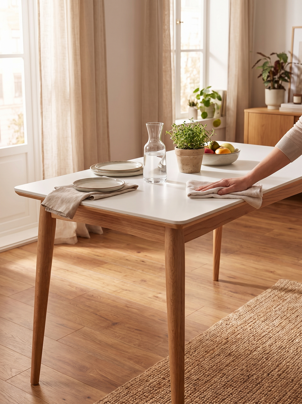 GREEN dining table rounded edges lifestyle
