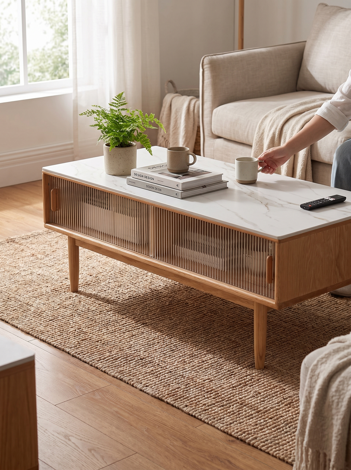 VISTA oak stone coffee table timeless function lifestyle