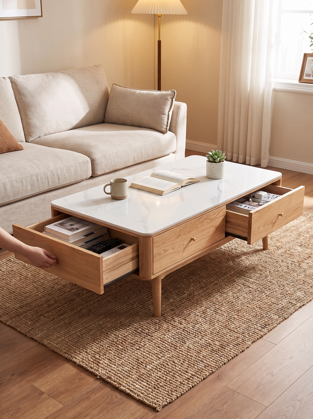 BEAM coffee table dual sided storage lifestyle