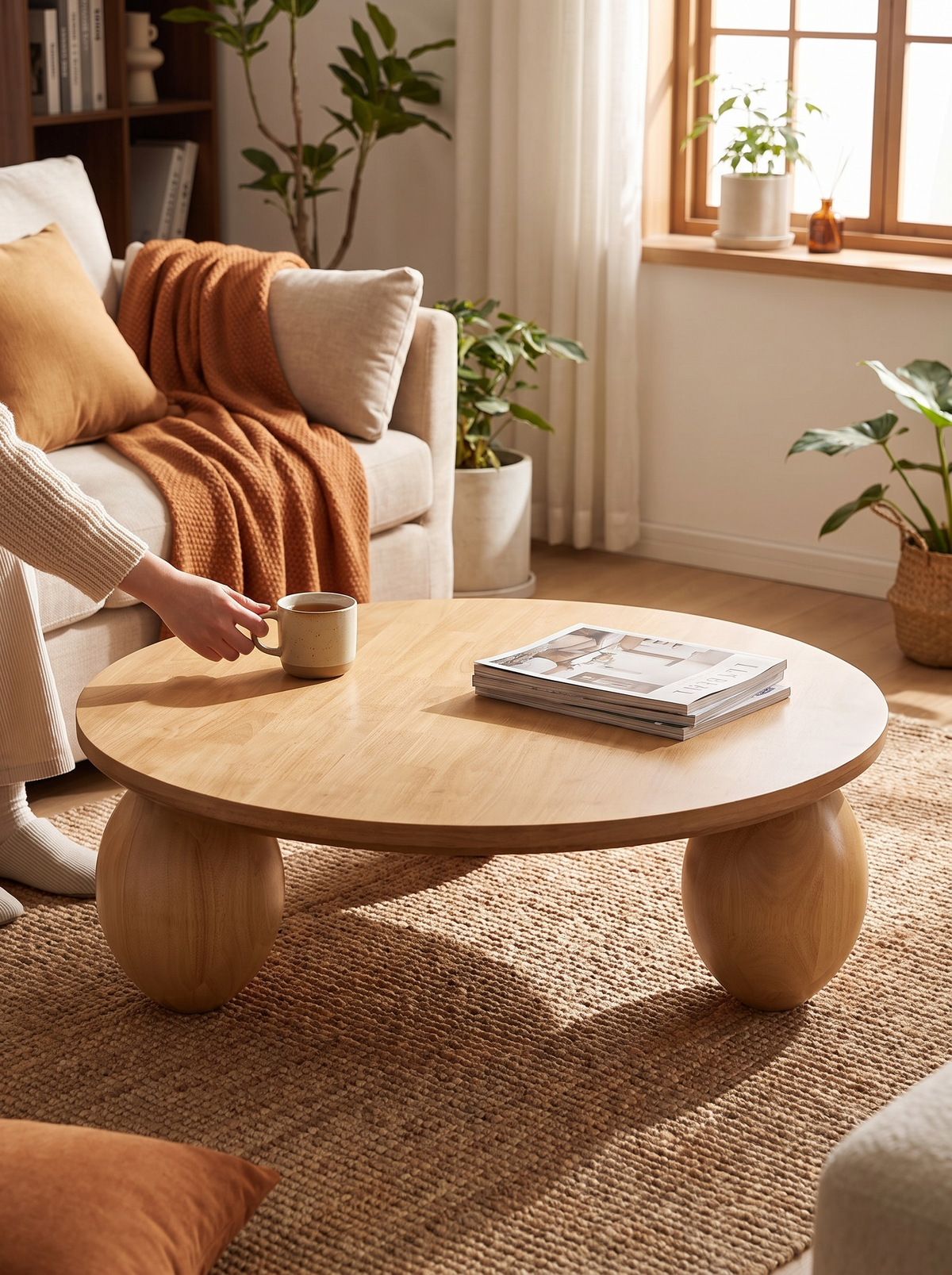 TUMBO coffee table rubber wood tones lifestyle