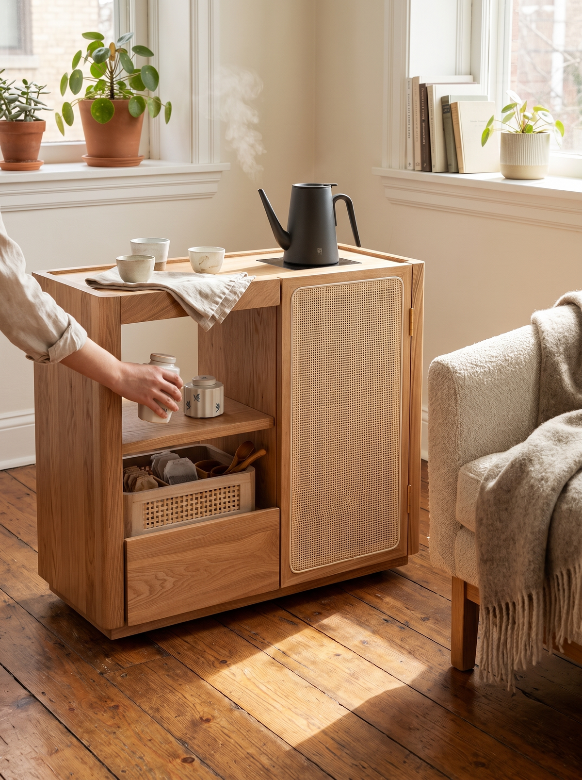 VINE tea side table on wheels lifestyle