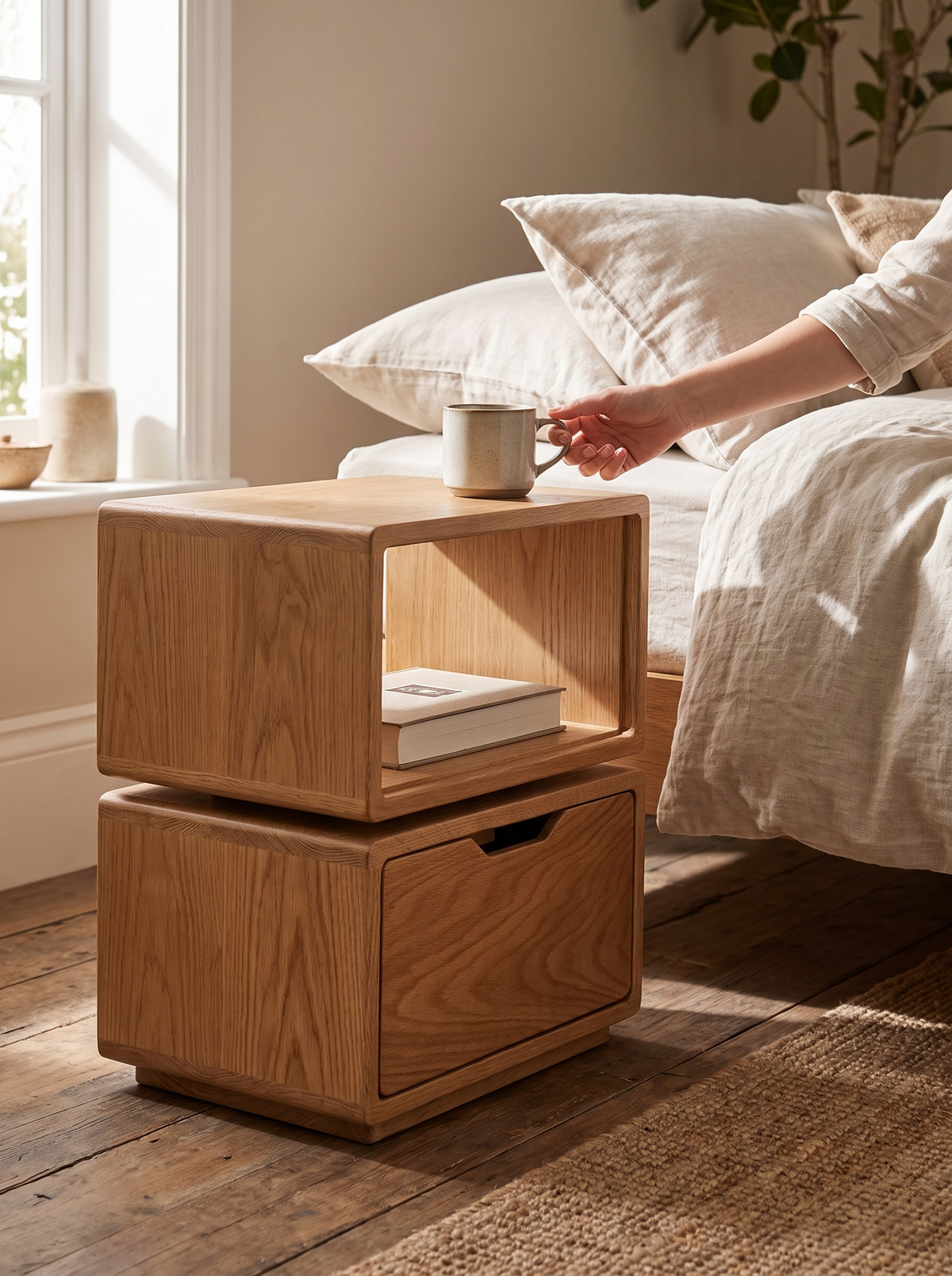 TWIST oak side table rotating top