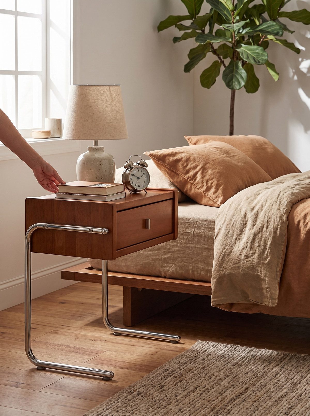 NOBUO bauhaus boxwood side table in a lived in room