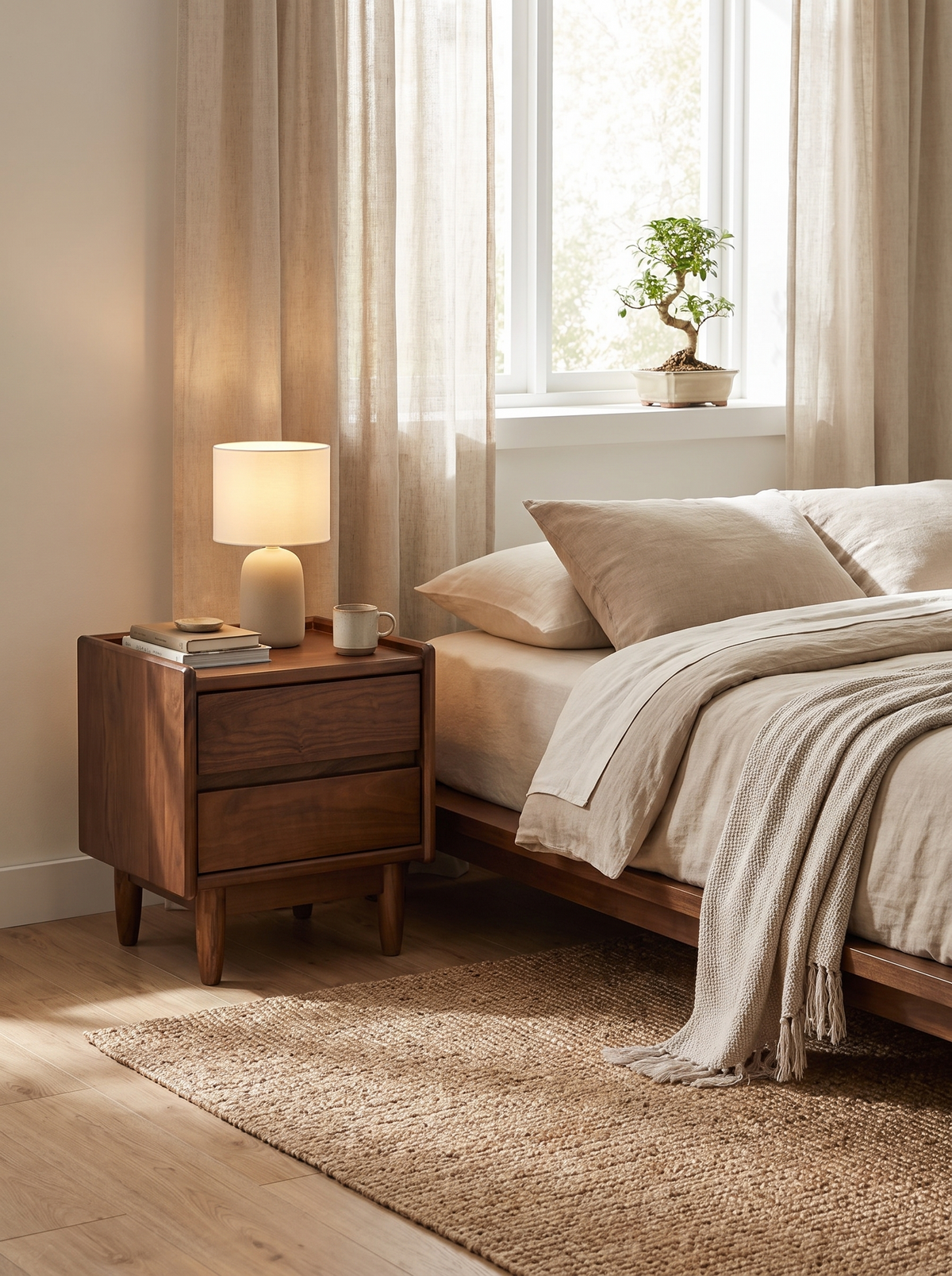VISTA walnut side table japandi styling