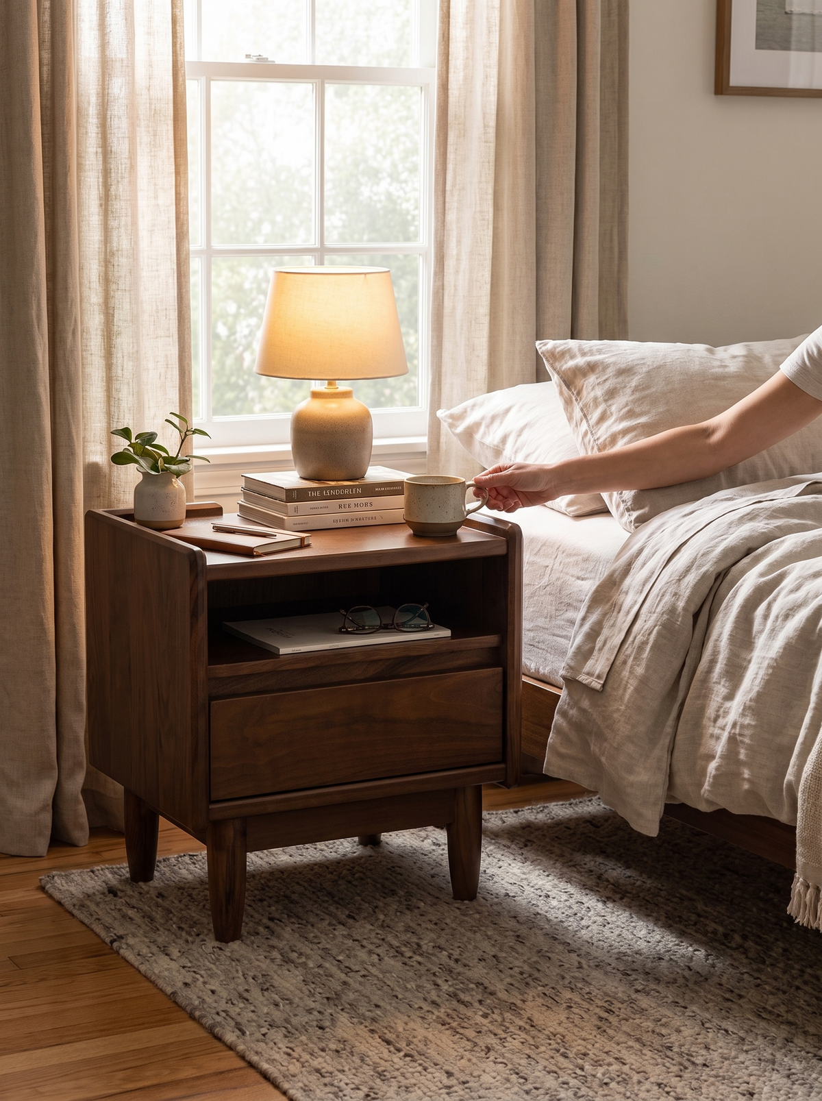 VISTA walnut side table two tiers