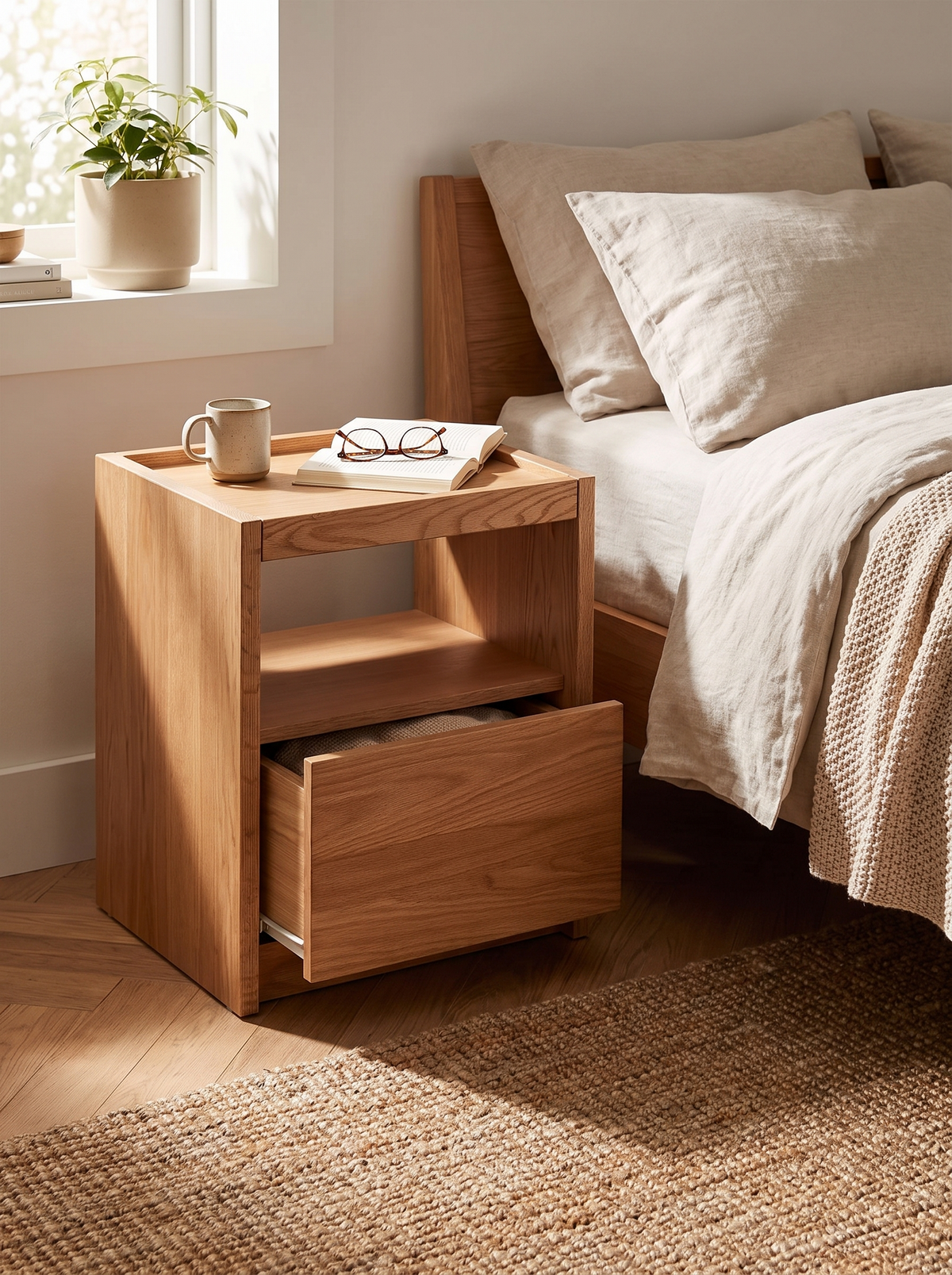 SUGAR oak pedestal side table