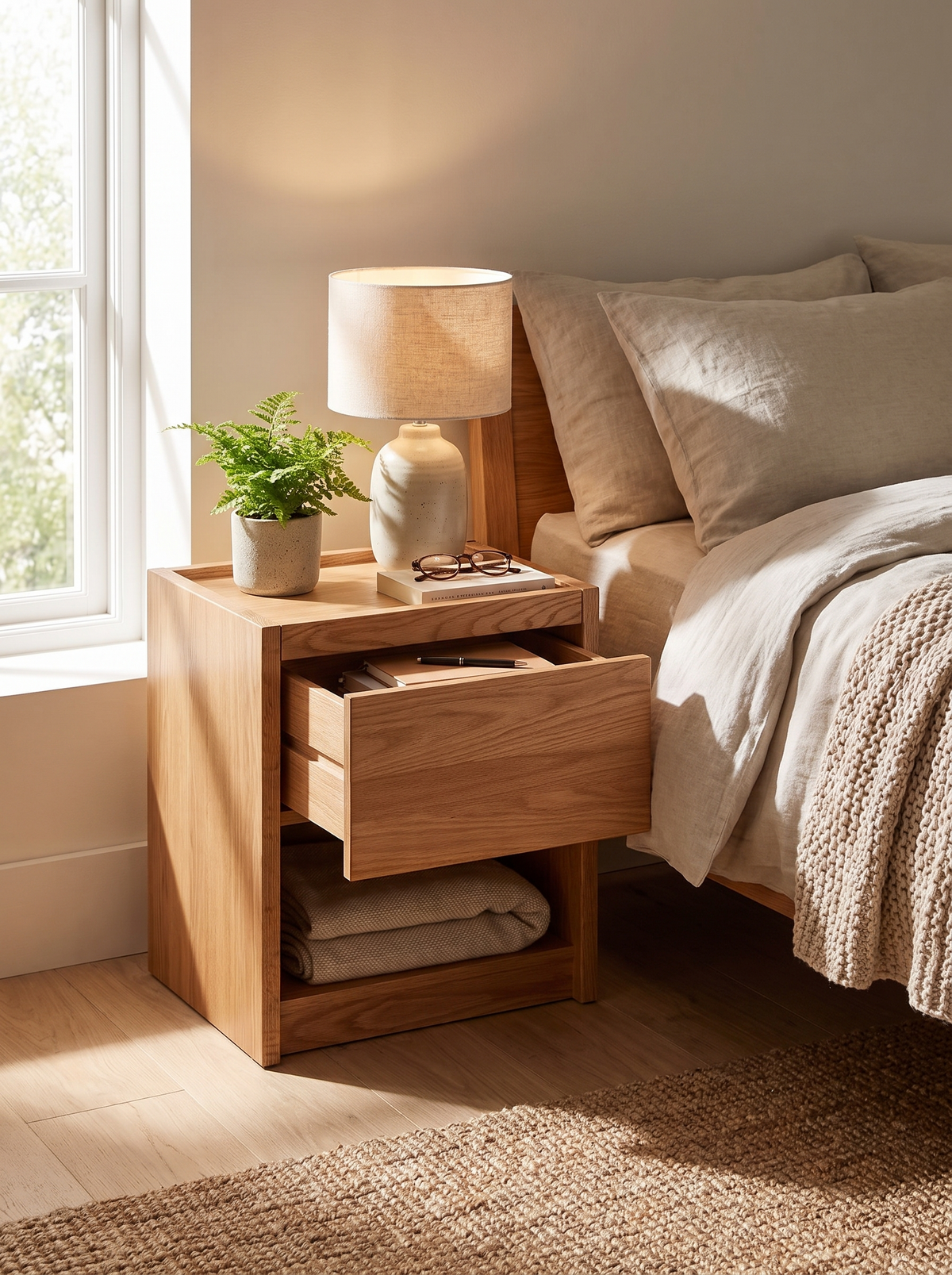 SUGAR oak side table in a bright room