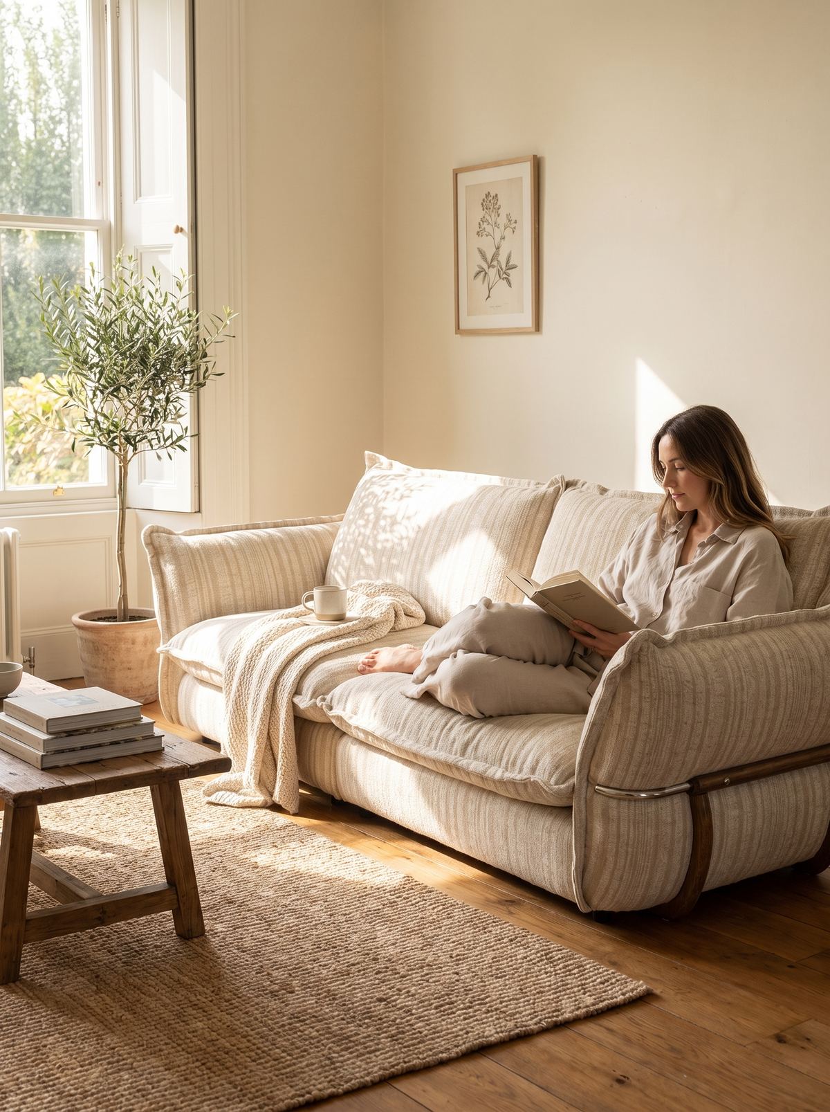 CIRCLE cream sofa in a bright living room