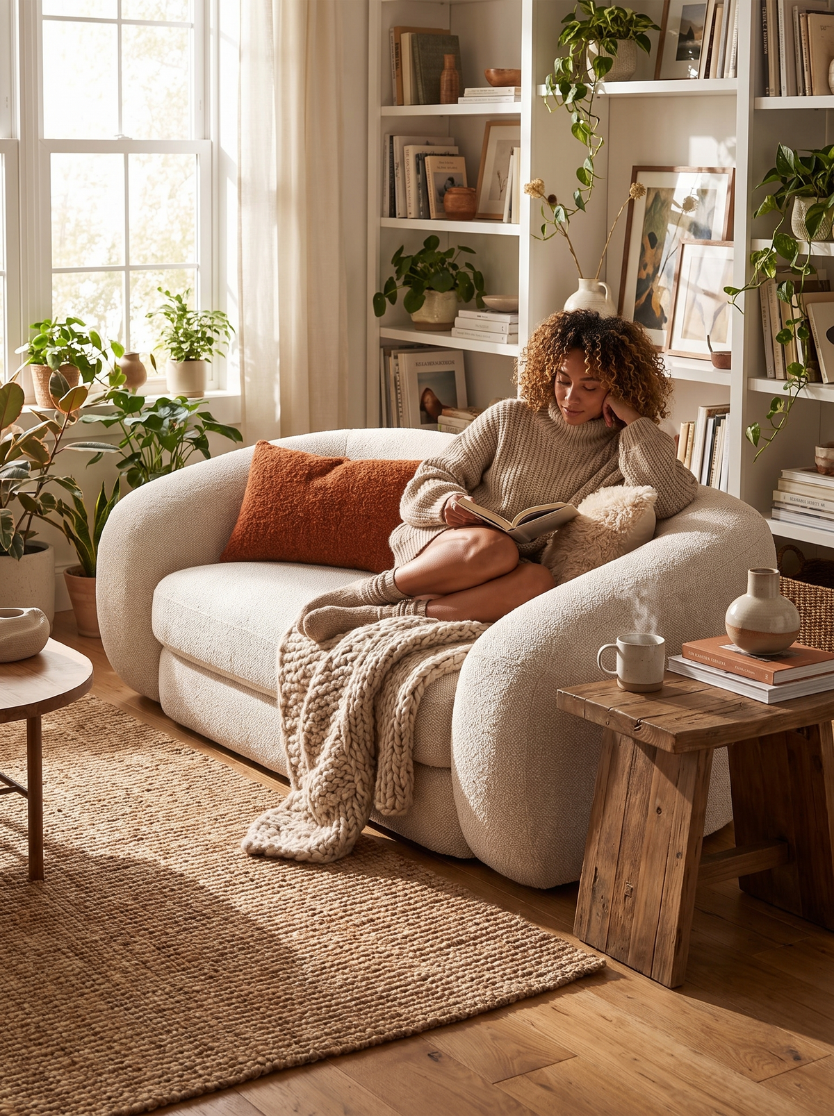 CURLY cream boucle two seater