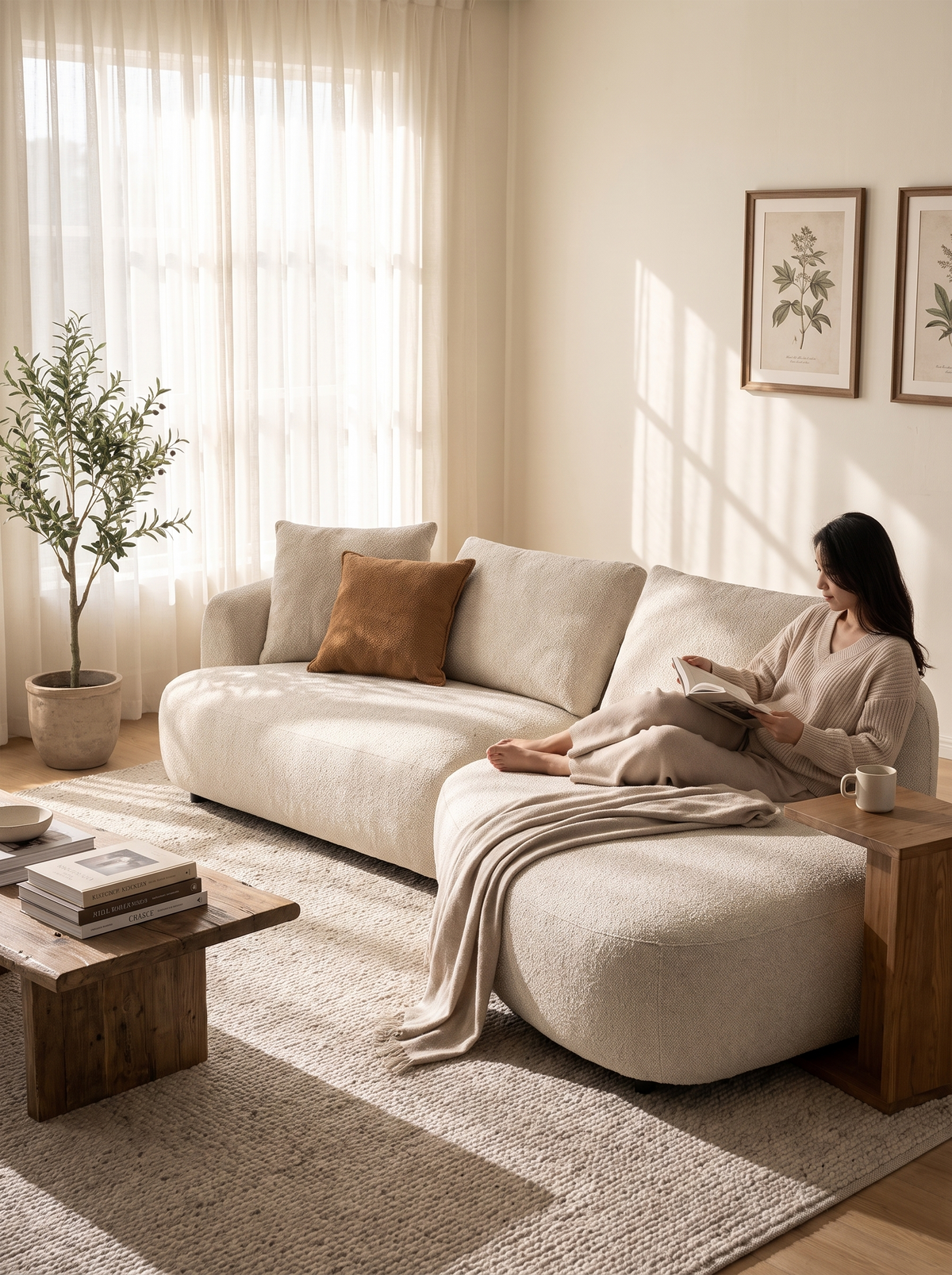 SERENE cream boucle sectional