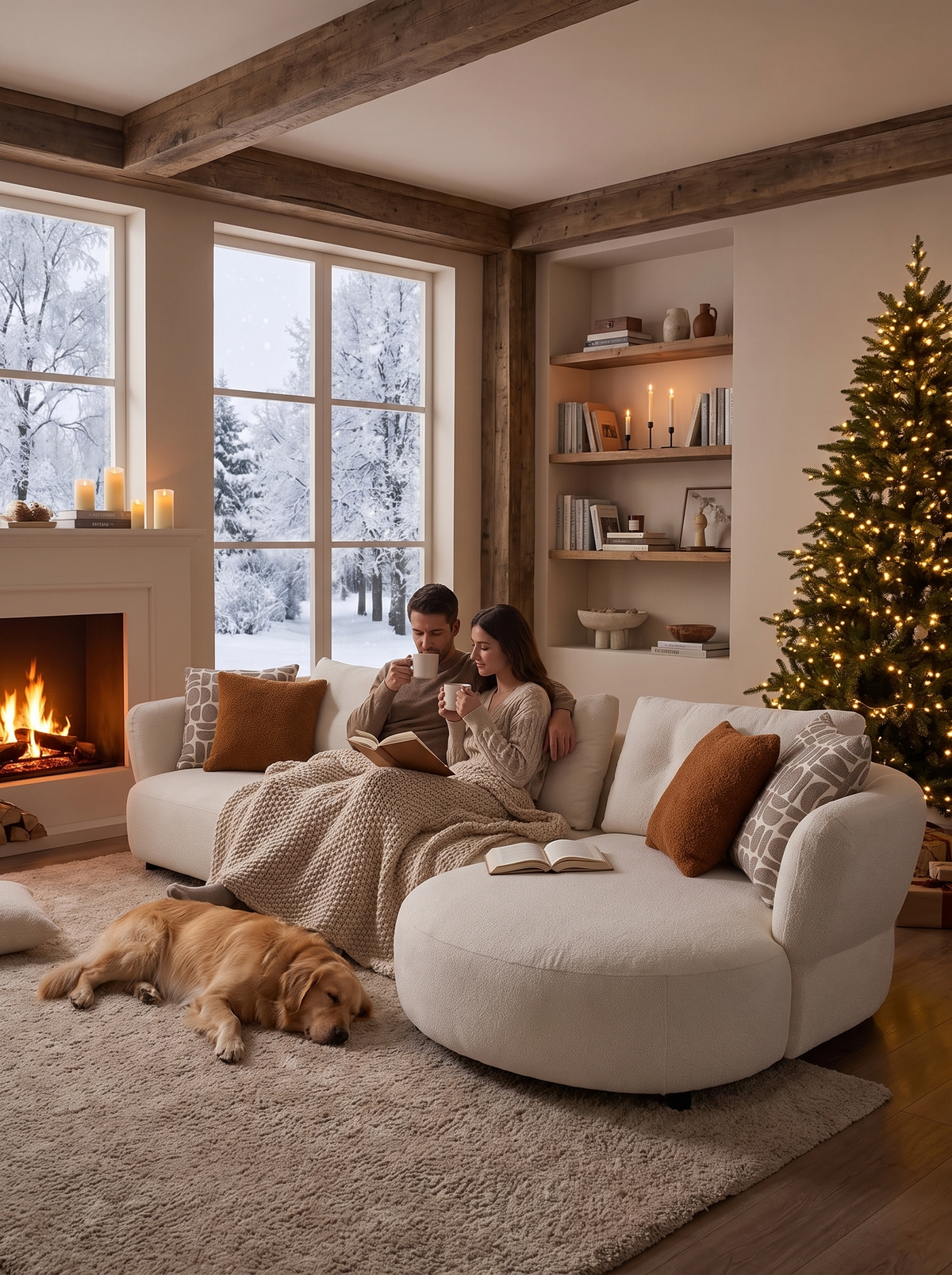 LUXE sectional on a winter evening