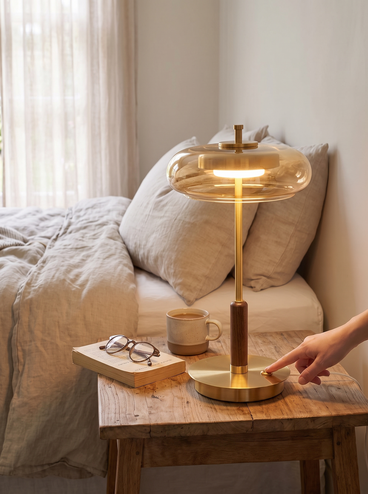 Clarte Nocturne glass lamp glowing