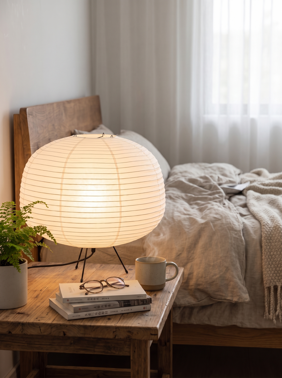 Japandi paper lamp calm room