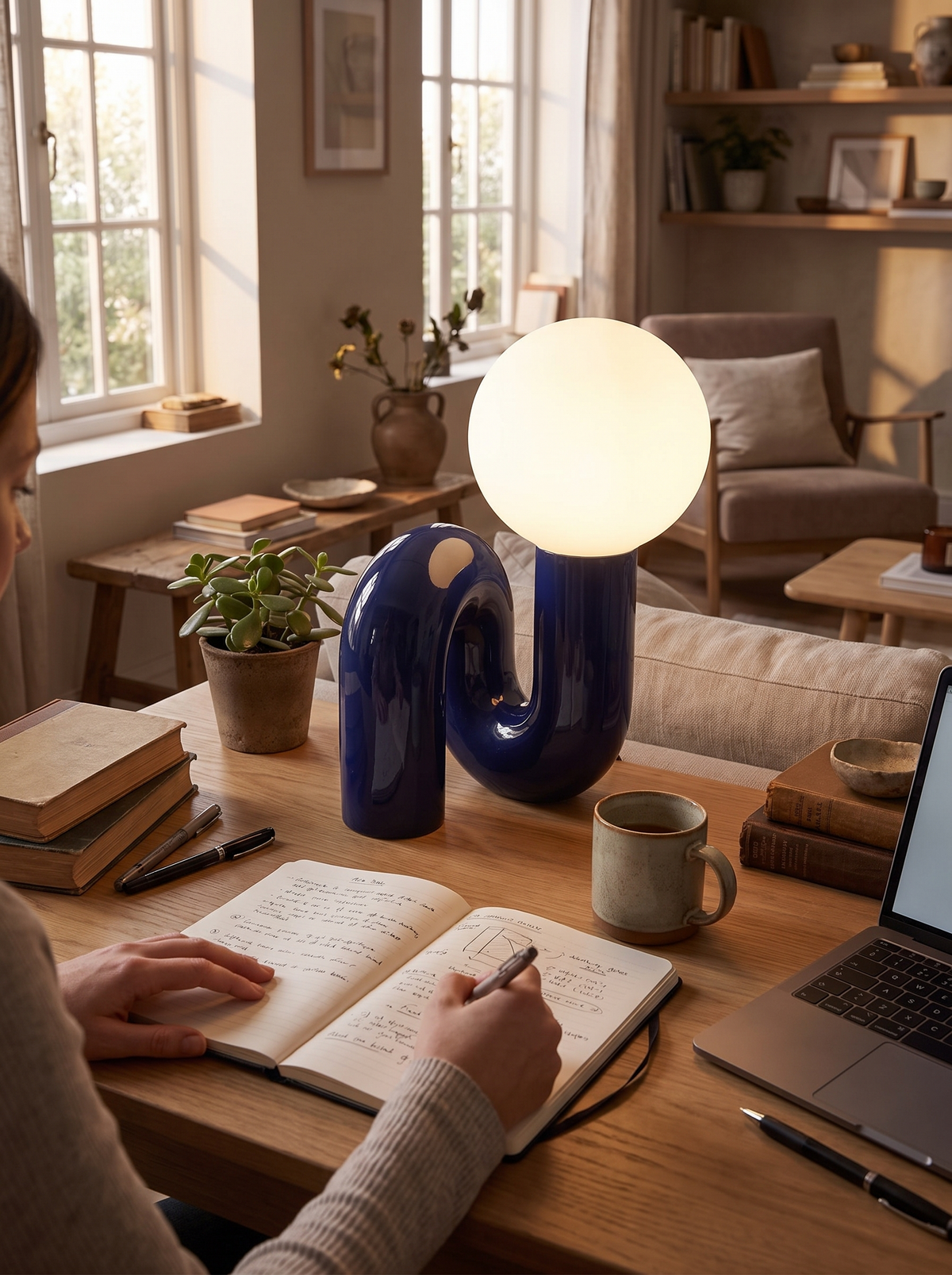 Lainey lamp light on a workspace