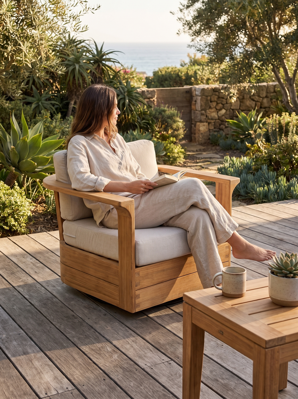 Ojai Teak Swivel Lounge Chair lifestyle 2