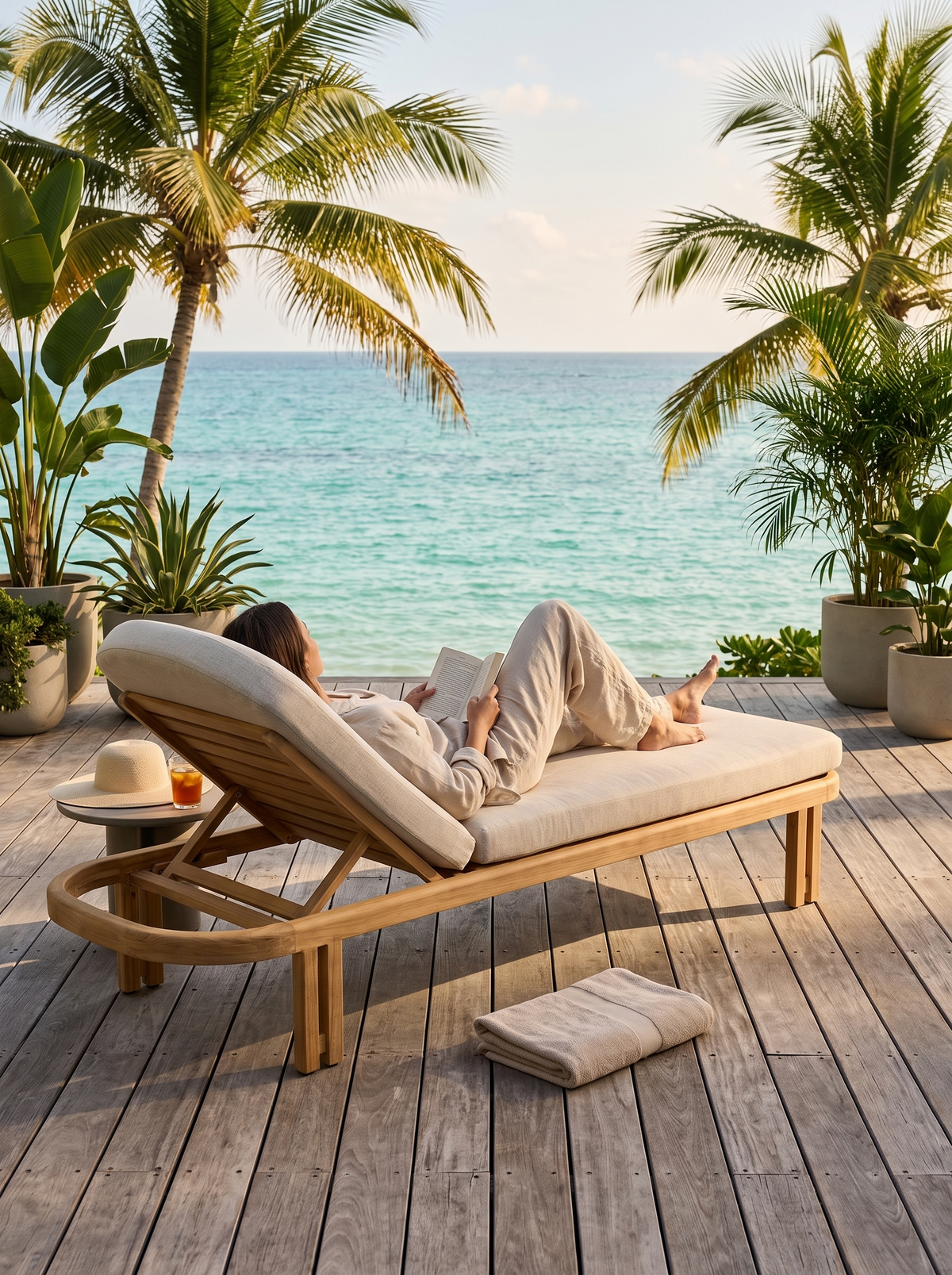 Ojai Teak Chaise Lounge lifestyle 1