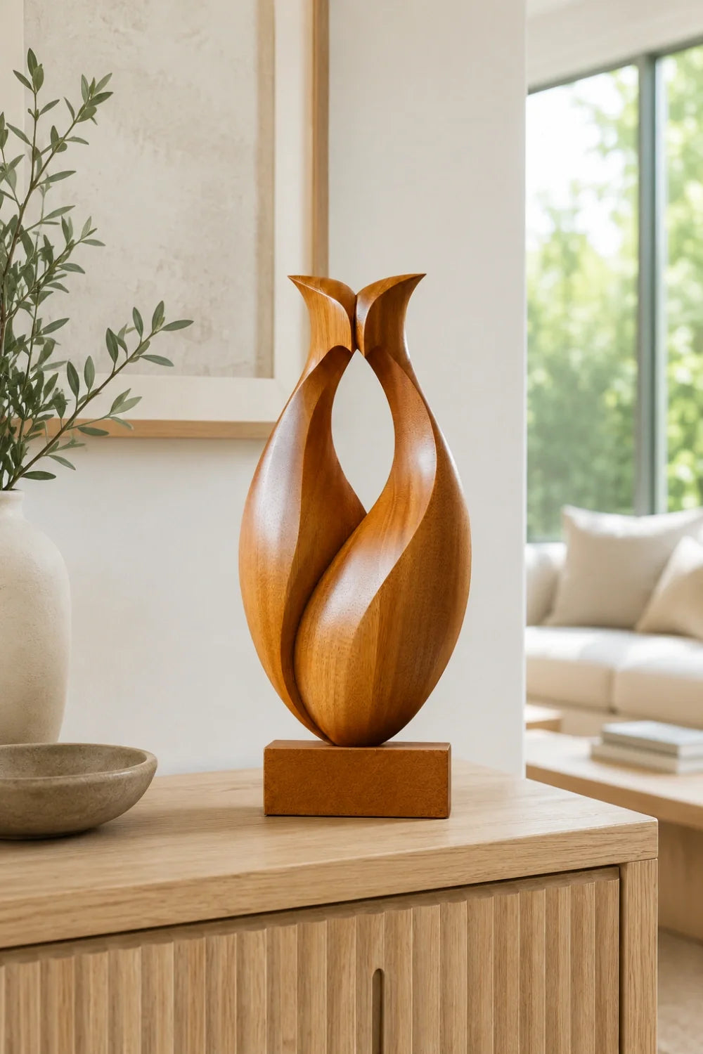 Hollow Abstract Wood Sculpture, full front view