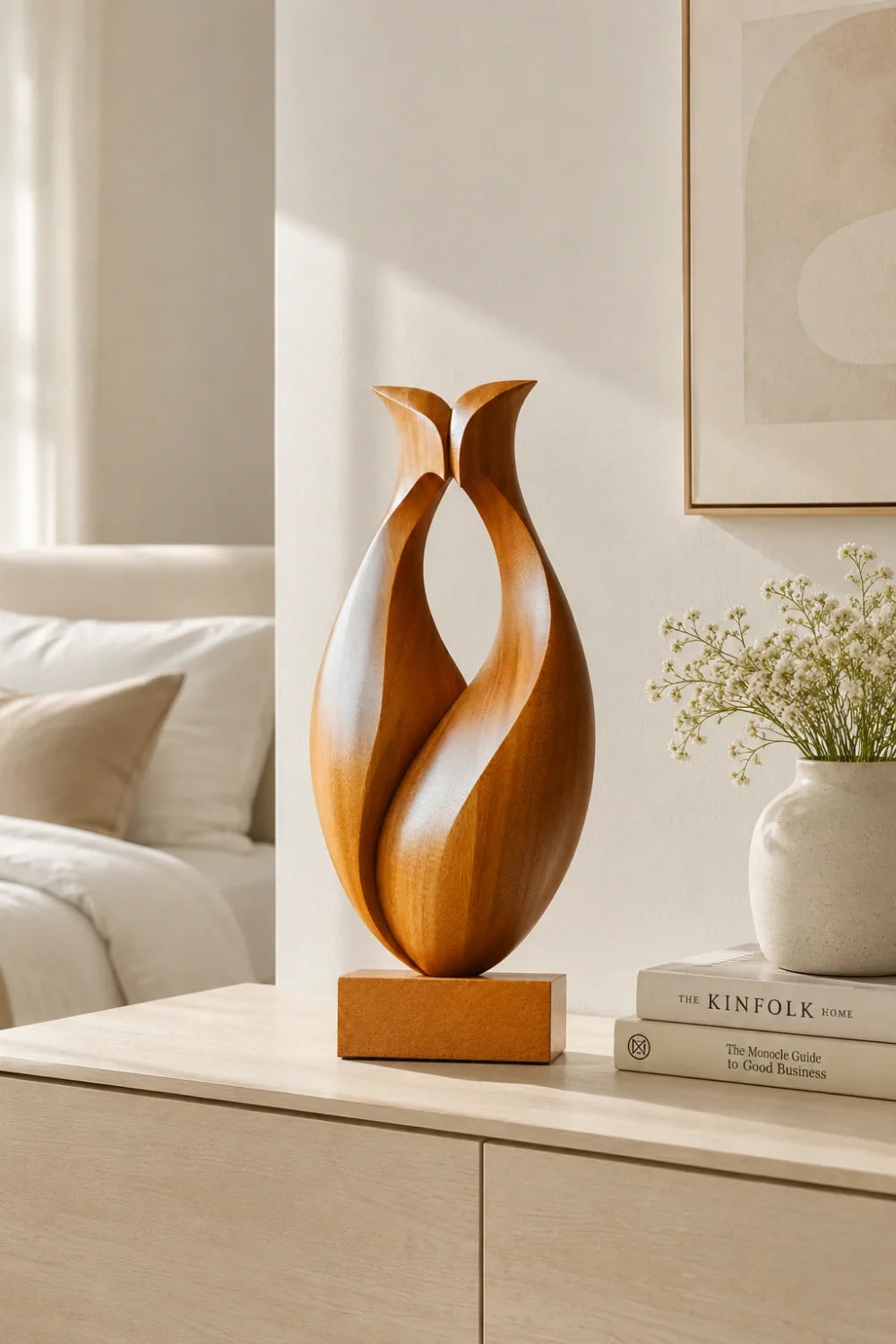 Hollow Abstract Wood Sculpture, surface texture close up