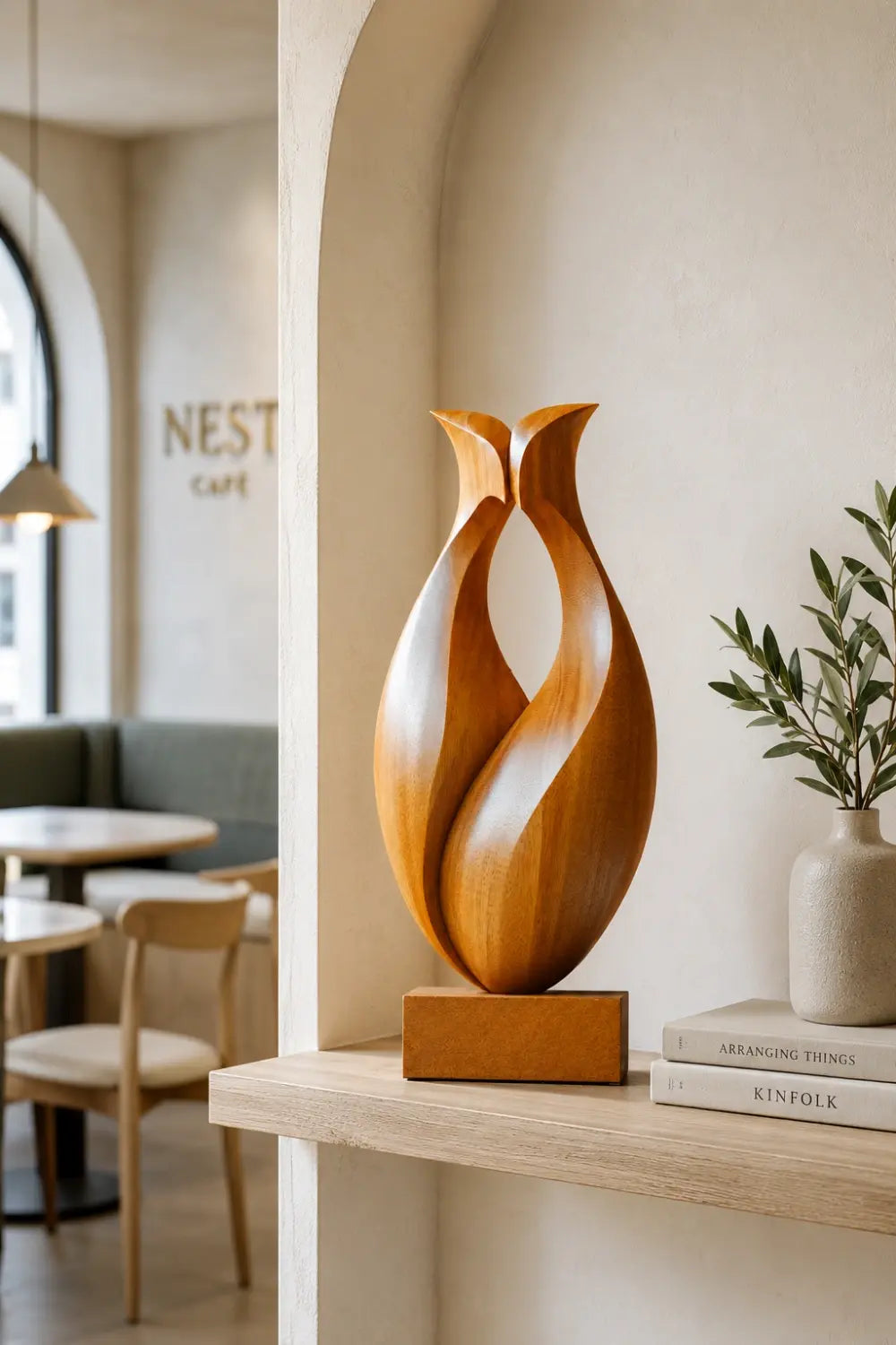 Hollow Abstract Wood Sculpture, profile view