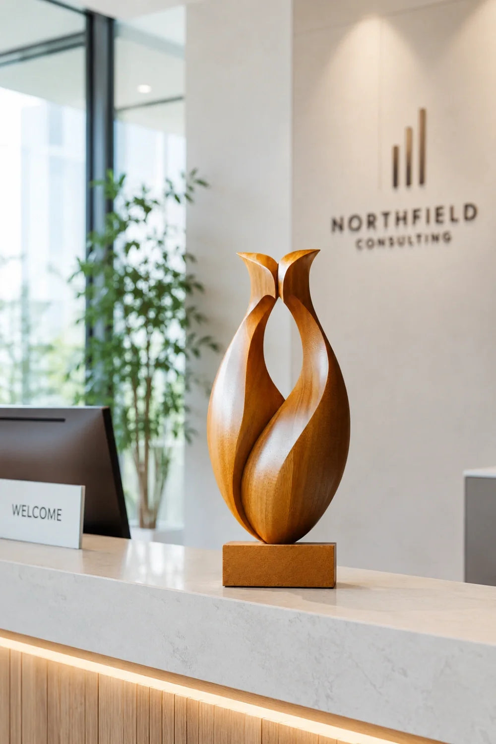 Hollow Abstract Wood Sculpture, held for scale