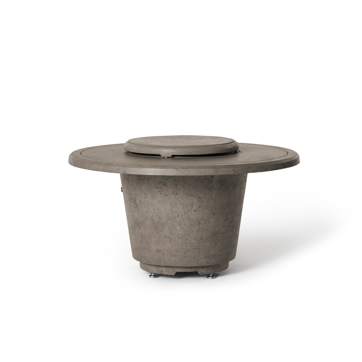 Indio Round Fire Table in Light Basalt, full table from the front