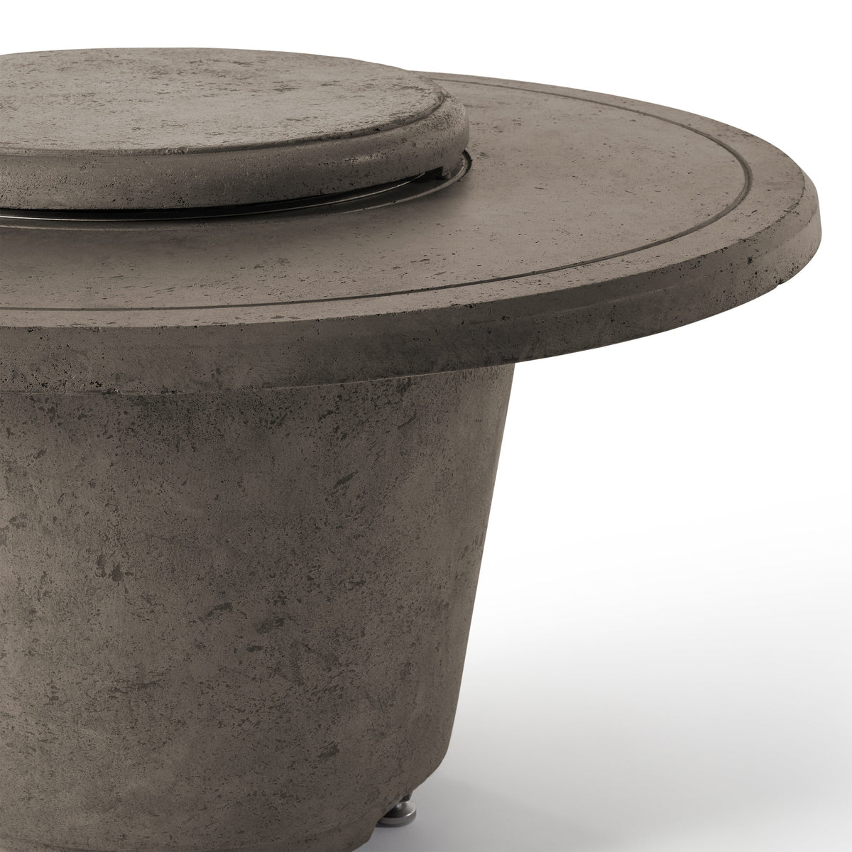 Indio Round Fire Table in Light Basalt, stone and finish close up