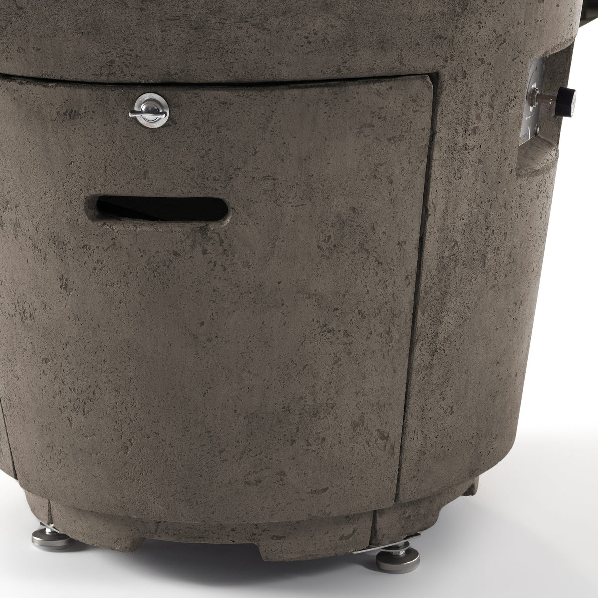 Indio Round Fire Table in Light Basalt, top down view