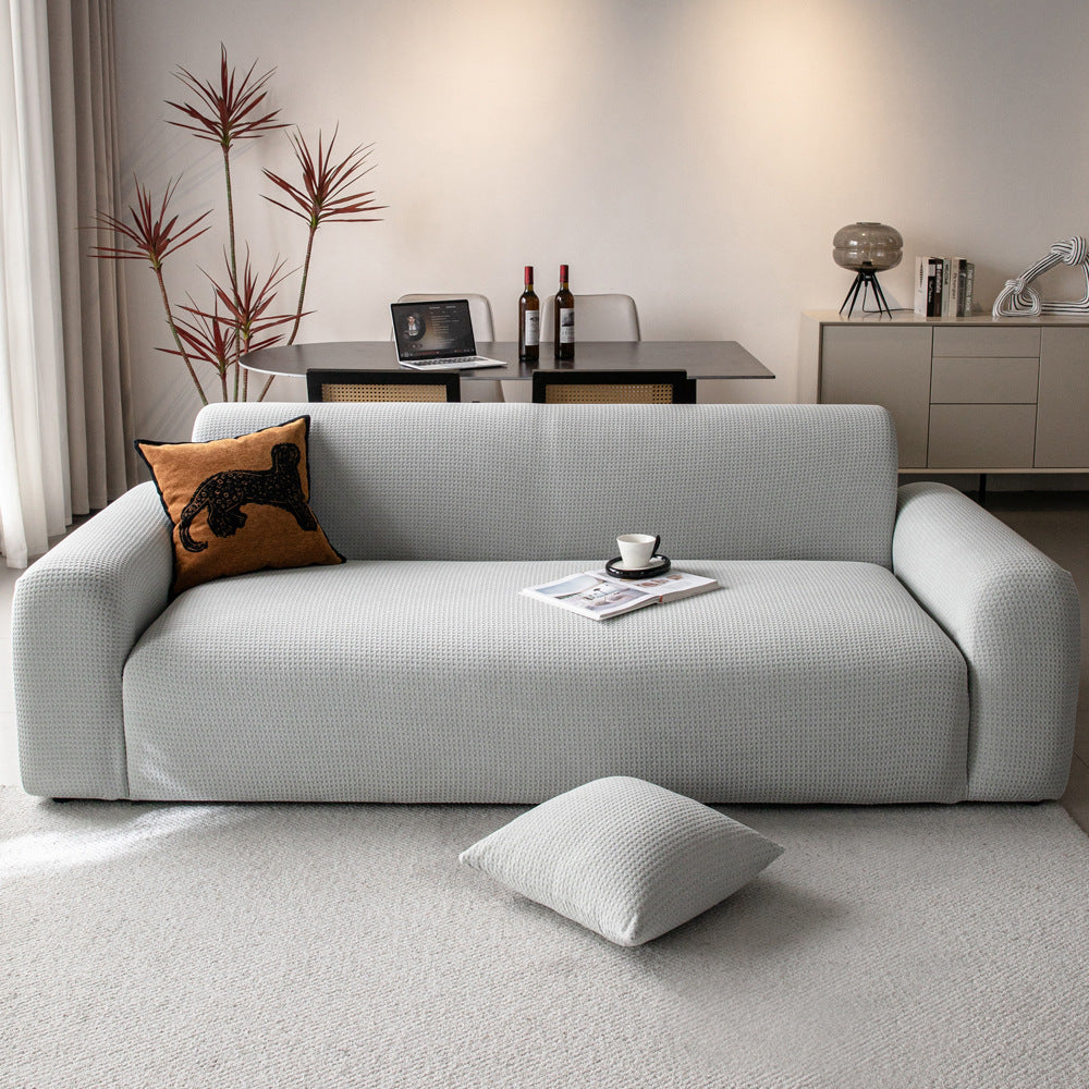 Jacquard Velvet Stretch Sofa Slipcover, full flat lay view