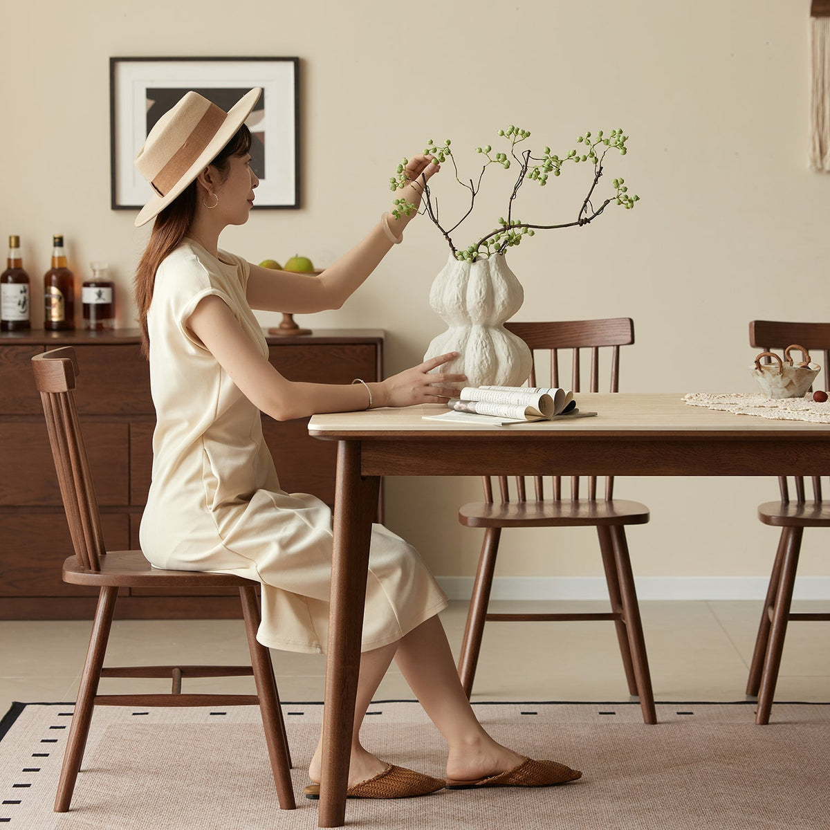 Japandi Sintered Stone Oak Wood Dining Table LENNOR