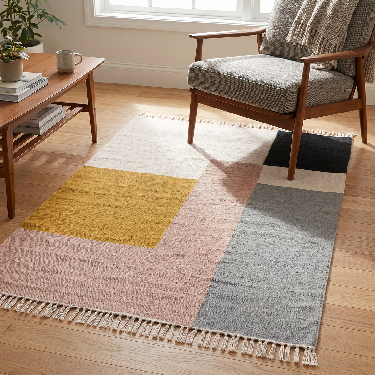 Kelim Rug, Large - Squares, styled in a room setting