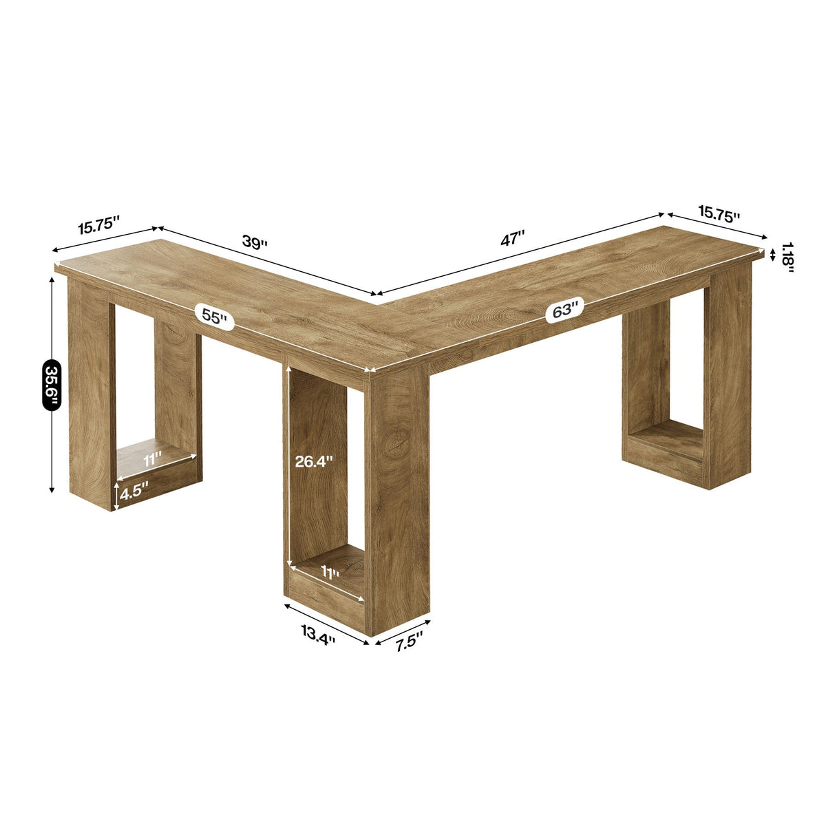 L-Shaped Bar Table, angled three quarter view