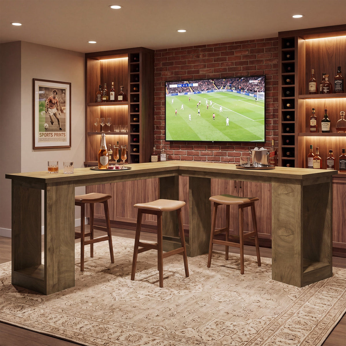 L-Shaped Bar Table, grain and finish close up